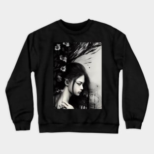Sad girl, gothic style ink art Crewneck Sweatshirt
